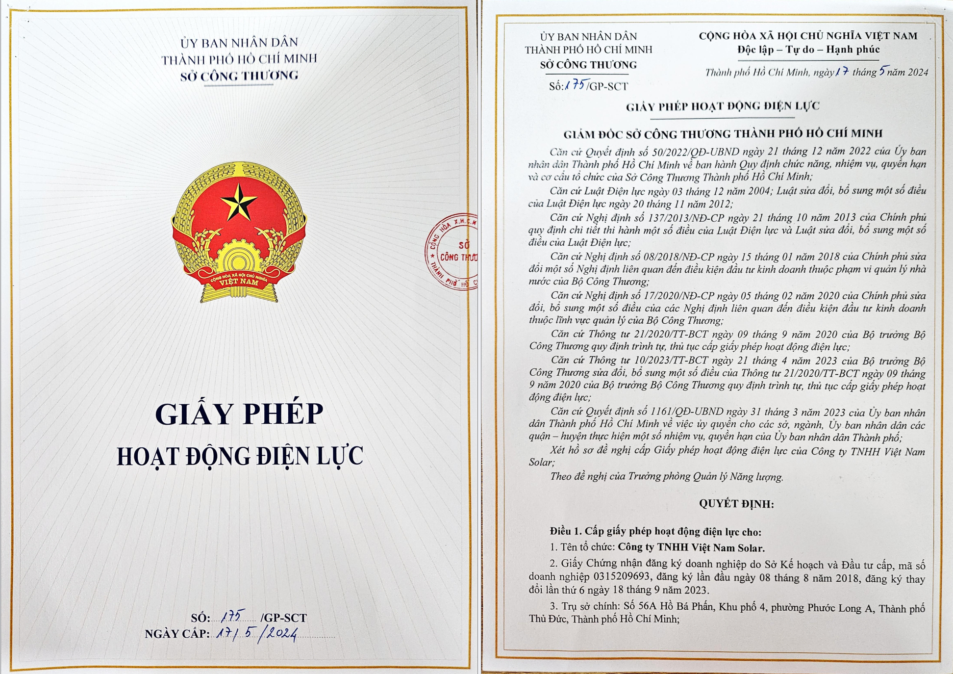 Giấy phép hoạt động điện lực
