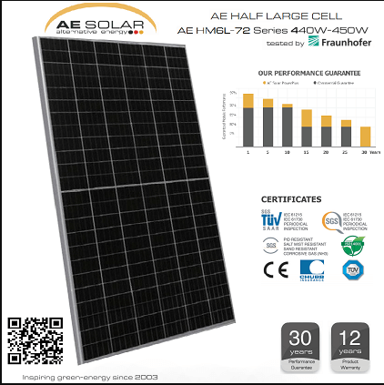 Tấm pin mặt trời 500W AE Solar
