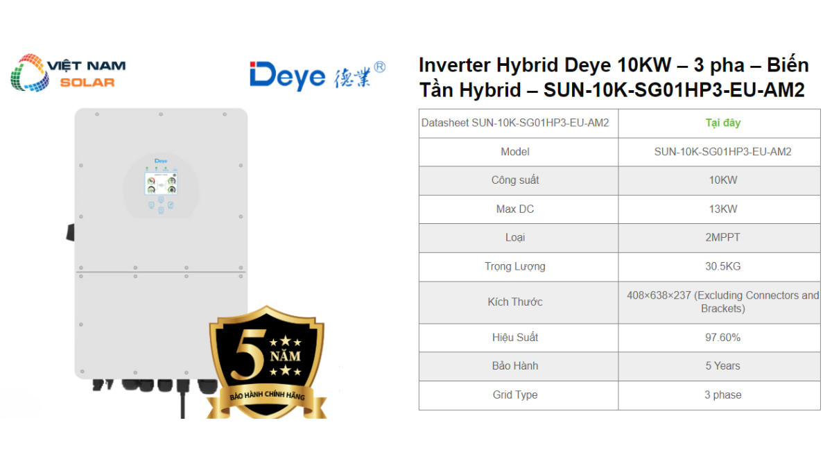 [Áp Cao] Inverter Hybrid Deye 10KW 3 pha [Giá Sỉ]