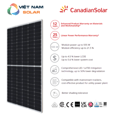 Tấm Pin NLMT Canadian Solar 550WP – 1 Mặt Kính  [Giá Sỉ]