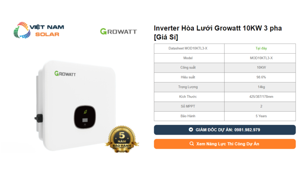 Inverter Hòa Lưới Growatt 10KW 3 Pha [Giá Sỉ]