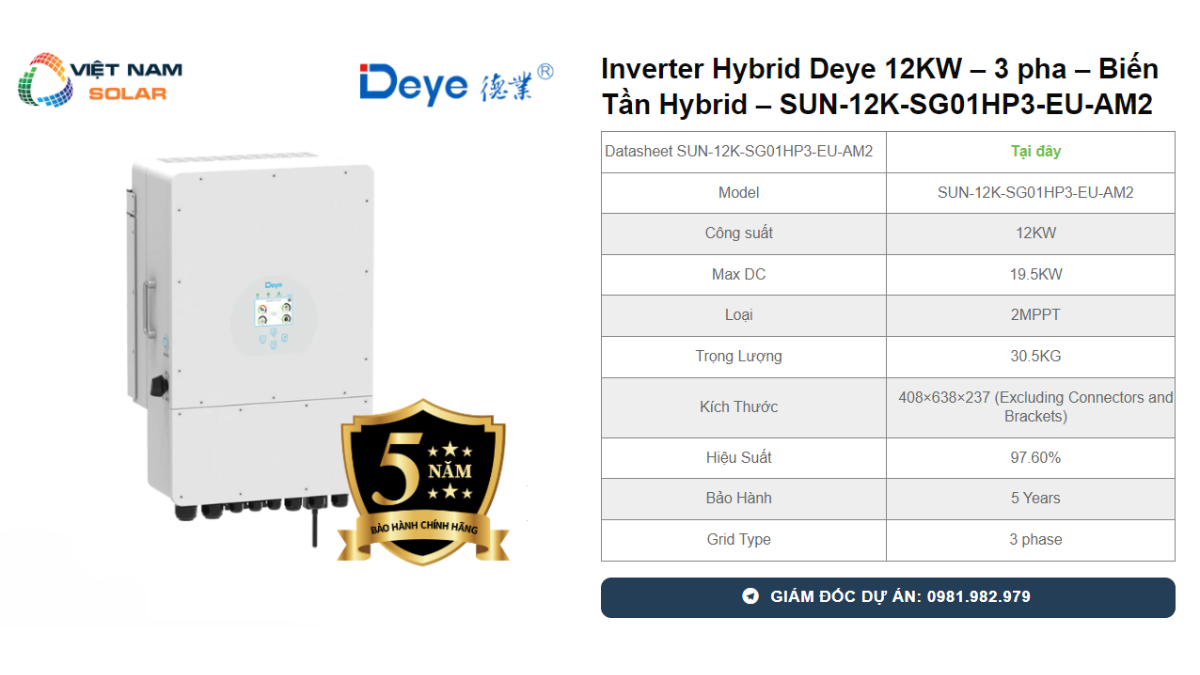 [Áp Cao] Inverter Hybrid Deye 12KW 3 Pha [Giá Sỉ]