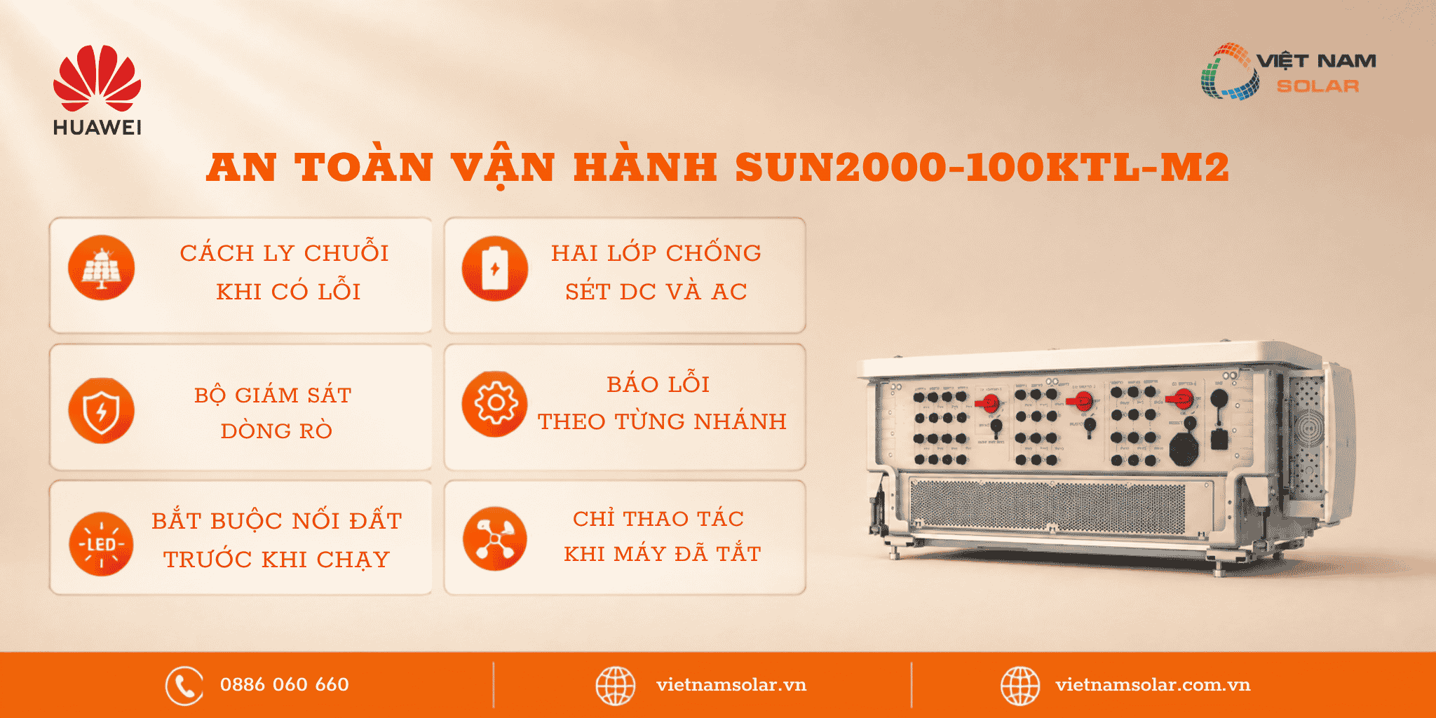 SUN2000-100KTL-M2 - Inverter Hòa Lưới Huawei 100kW 3 Pha 2 an toan van hanh sun2000 100ktl m2 inverter huawei 100kw 3 pha
