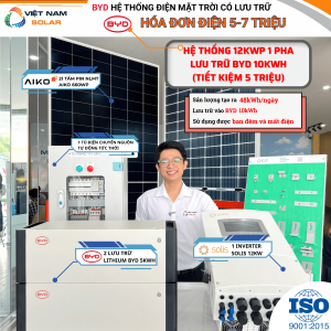 (Hóa Đơn 5-7tr) Chọn Lưu Trữ BYD Cho Combo Hybrid 12kWp (Kết Nối Trực Tiếp Điện EVN Ổn Định 100%)
