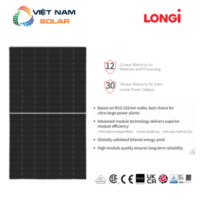 Tấm Pin NLMT Longi Solar 545WP – 2 Mặt Kính [Giá Sỉ]