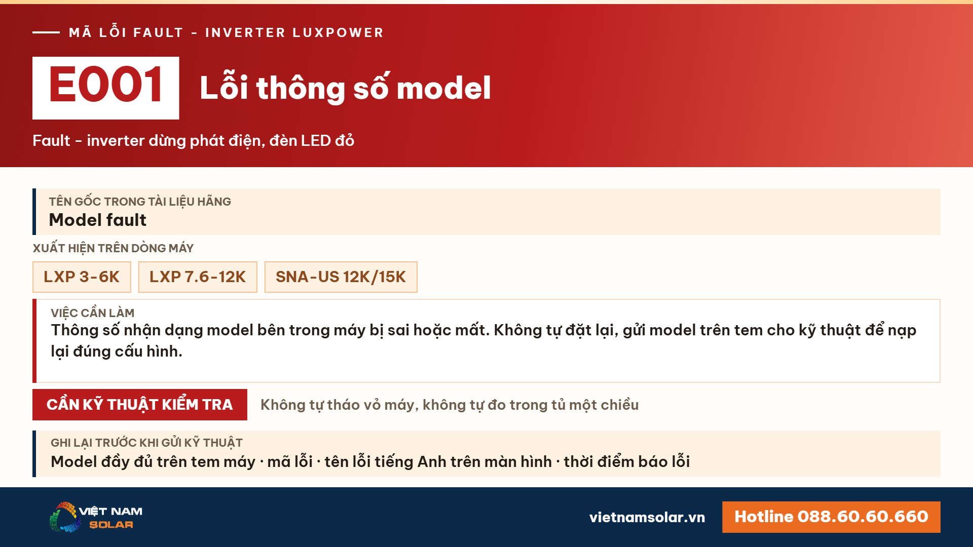 Lỗi E001 Luxpower – Lỗi thông số model (lỗi 1)