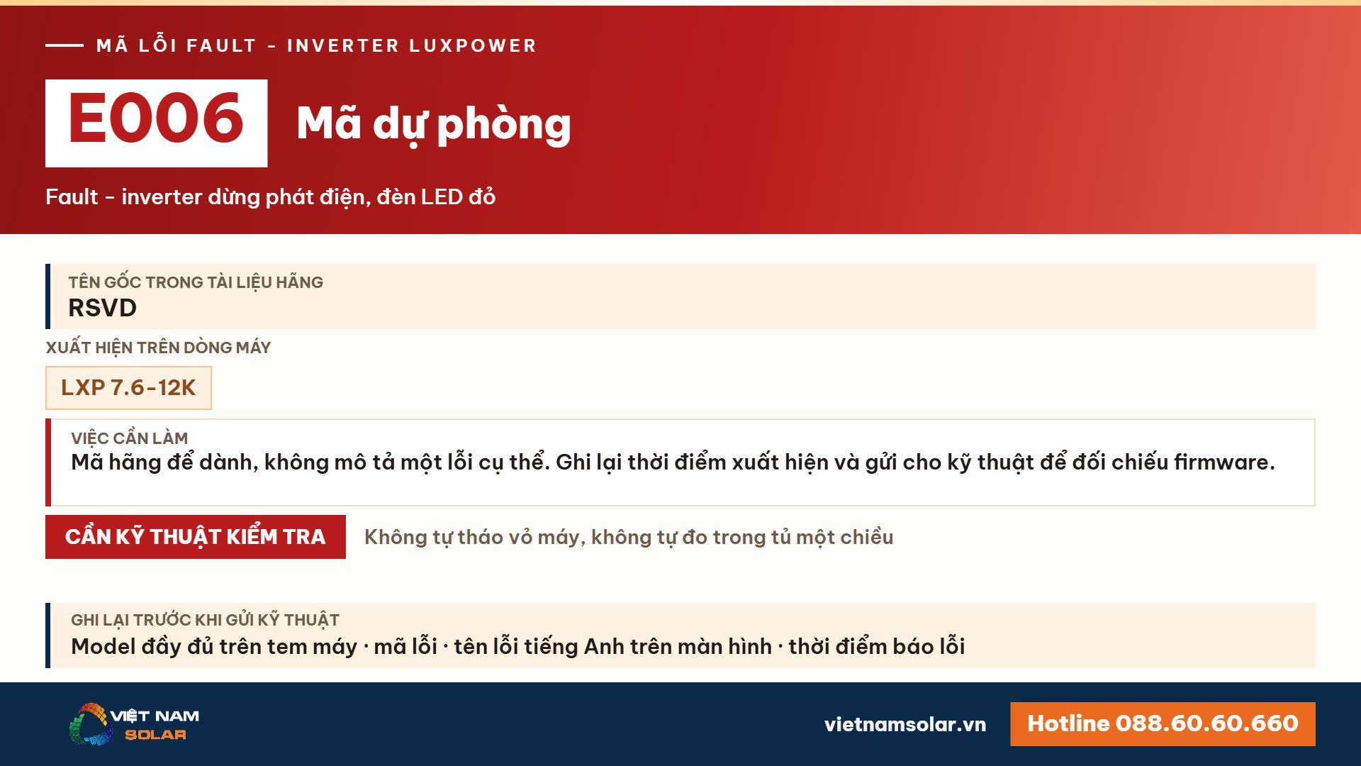 Lỗi E006 Luxpower – Mã dự phòng (Reserved) (lỗi 6)