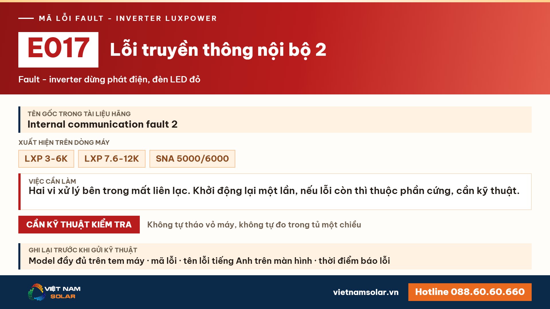 Lỗi E017 Luxpower – Lỗi truyền thông nội bộ 2 (lỗi 17)