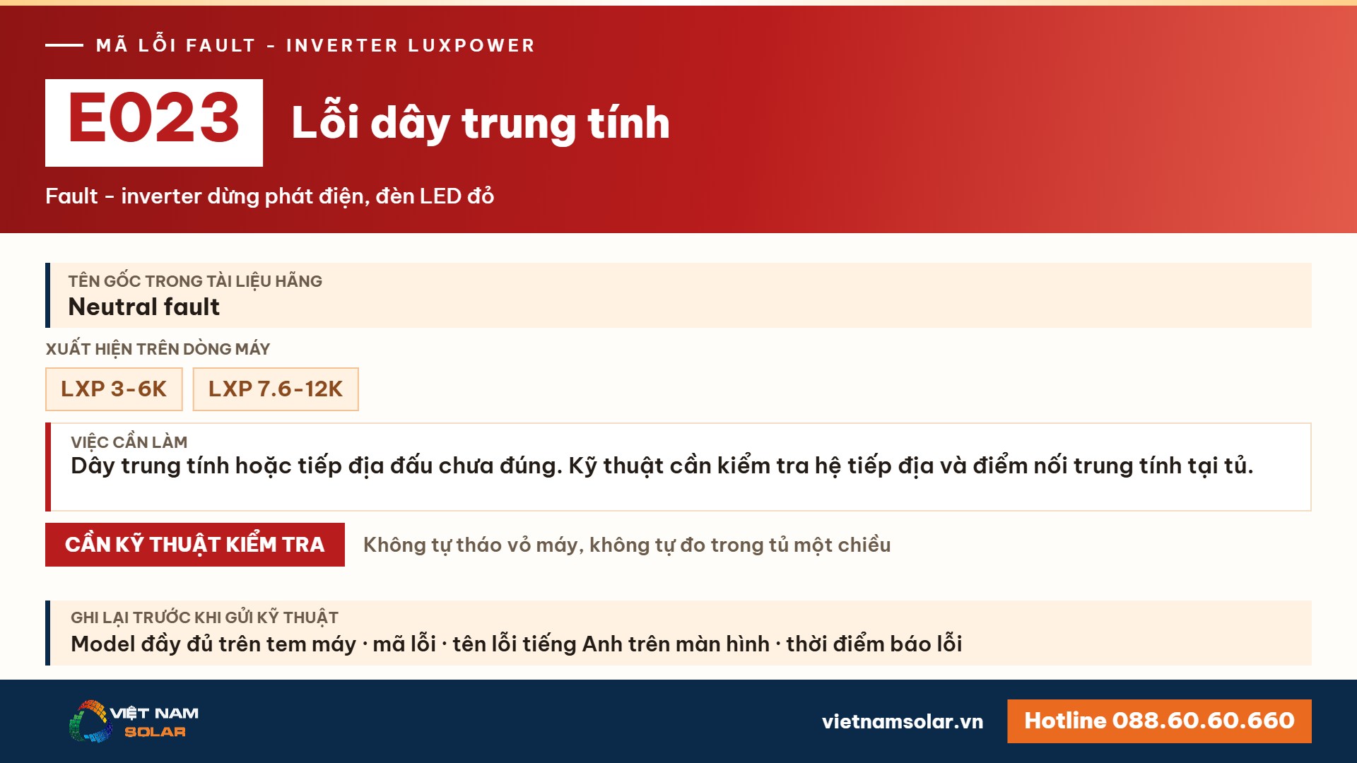 Lỗi E023 Luxpower – Lỗi dây trung tính (lỗi 23)