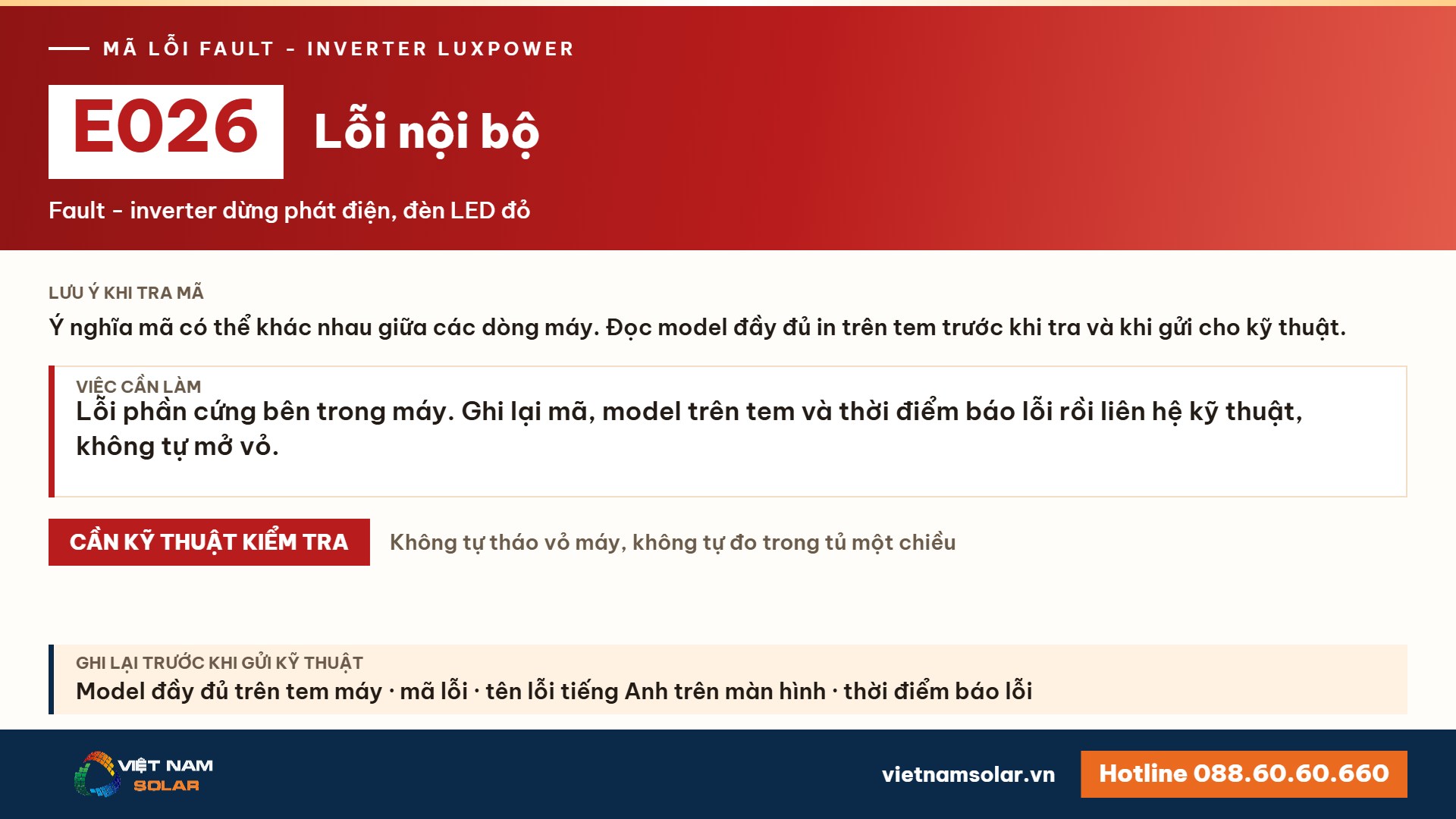 Lỗi E026 Luxpower – Lỗi nội bộ (lỗi 26)