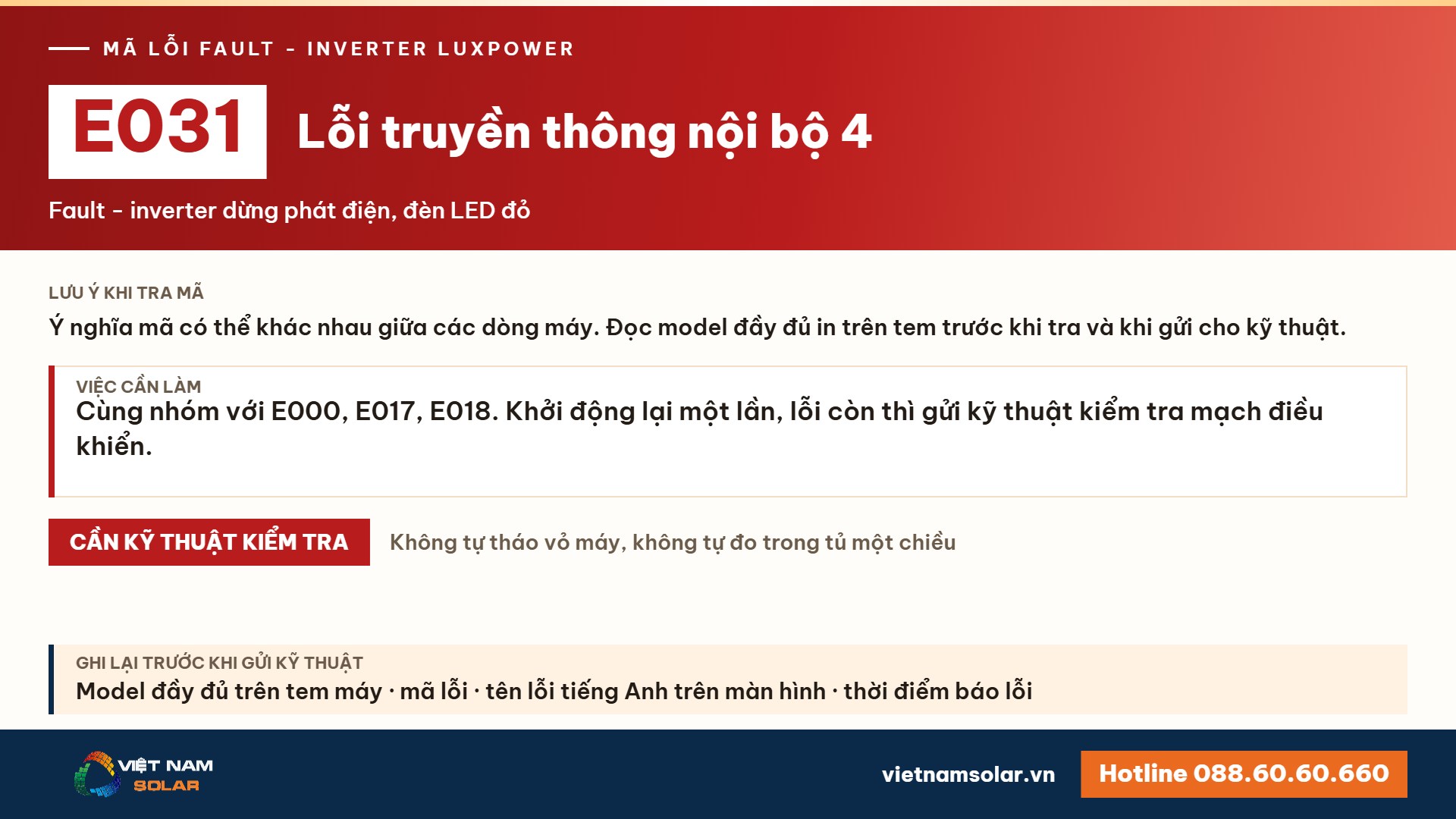 Lỗi E031 Luxpower – Lỗi truyền thông nội bộ 4 (lỗi 31)