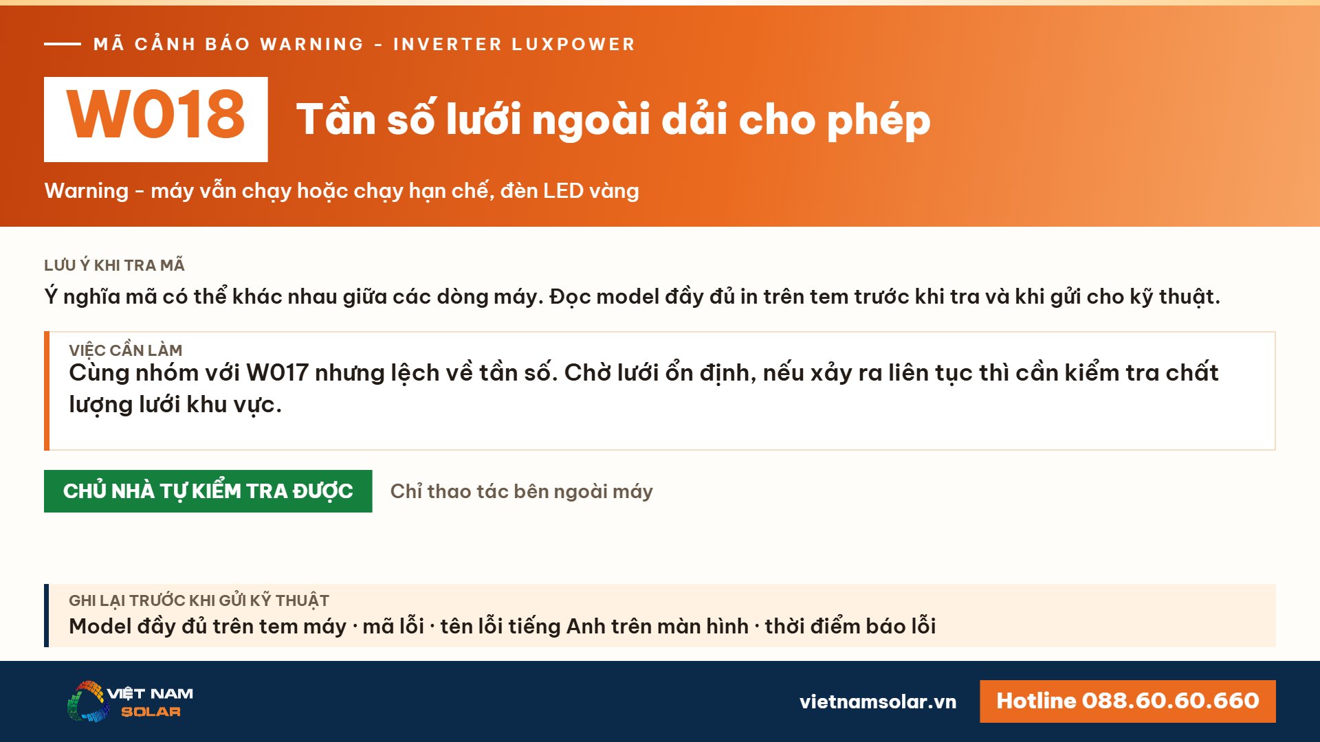Cảnh báo W018 Luxpower – Tần số lưới ngoài dải cho phép (lỗi 18, warning 18)