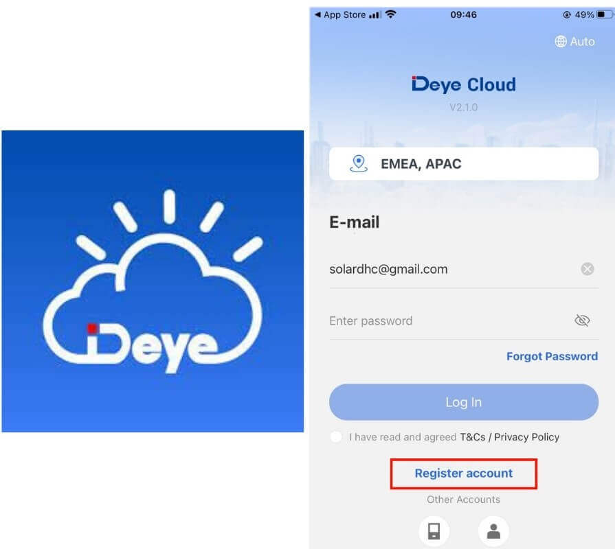 Đăng ký tài khoản trên App DEYE Cloud