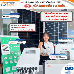 (Hóa Đơn 1-2tr) - BYD Hệ Thống Điện Mặt Trời 3kWP Lưu Trữ 5kWh (Mất Điện Và Đêm Dùng Được)