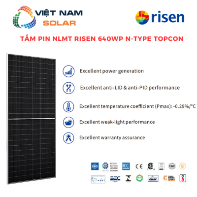 Tấm Pin NLMT Risen 640WP n-type TOPCon 2 Mặt Kính [Giá Sỉ]