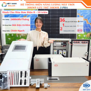 (Hóa Đơn Điện 3 Pha 8-10tr) - Hệ Thống Hybrid 20Kwp Lưu Trữ BYD 10kwh (Mất Điện Và Đêm Dùng Được)