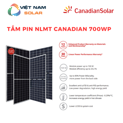 Tấm Pin NLMT Canadian 700WP n-type TOPCon 2 Mặt Kính Bifacial [Giá Sỉ]