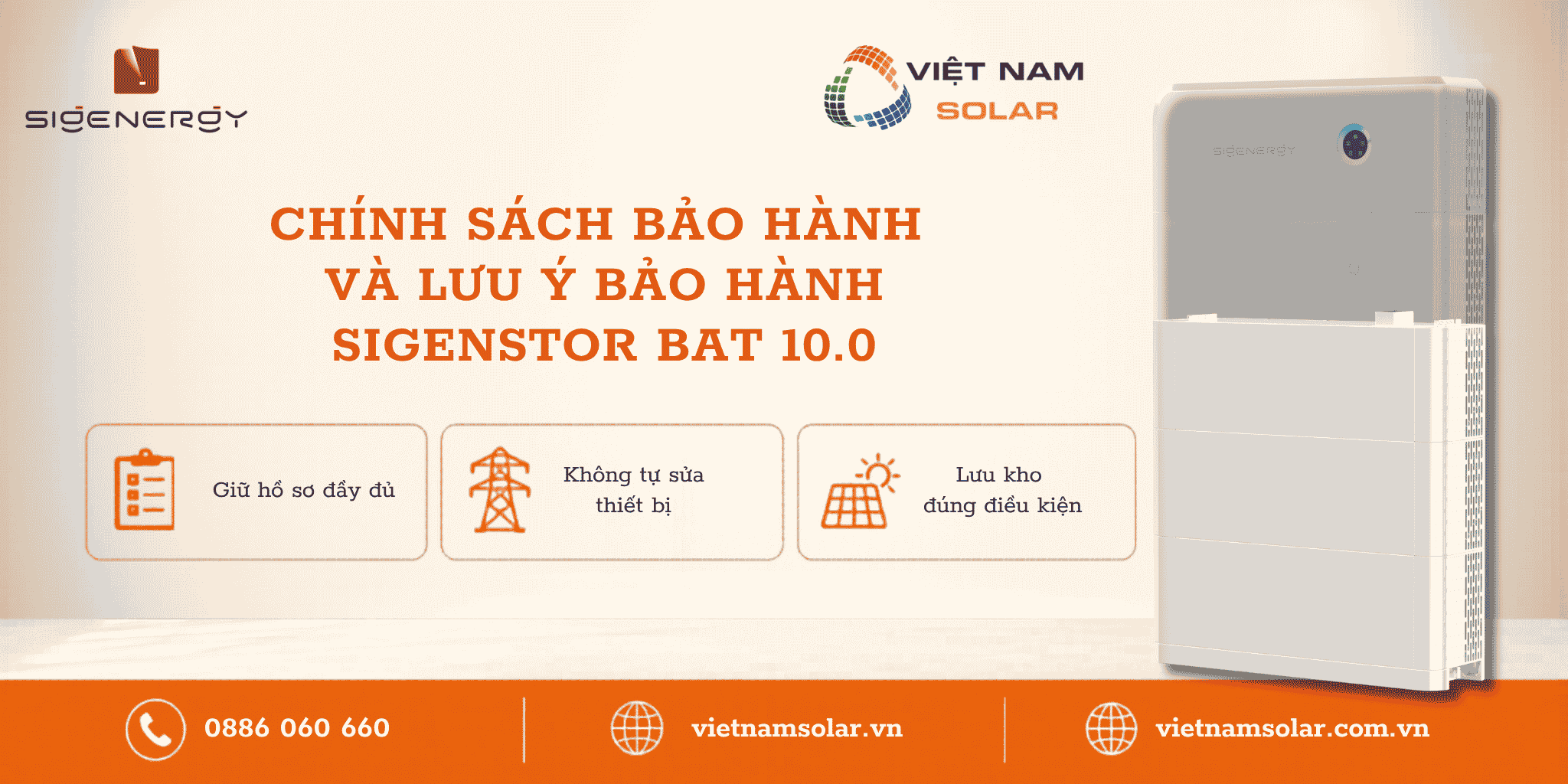 SigenStor BAT 10.0 - Lưu Trữ Điện Lithium Sigenergy 9kWh 3 chinh sach bao hanh pin luu tru dien lithium sigen 10kwh