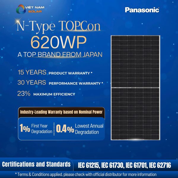 Tấm Pin Năng Lượng Mặt Trời Panasonic 620WP N-type Topcon