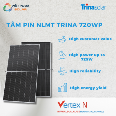 Tấm Pin NLMT Trina 720WP N-type i-Topcon 2 Mặt Kính Bifacial [Giá Sỉ]
