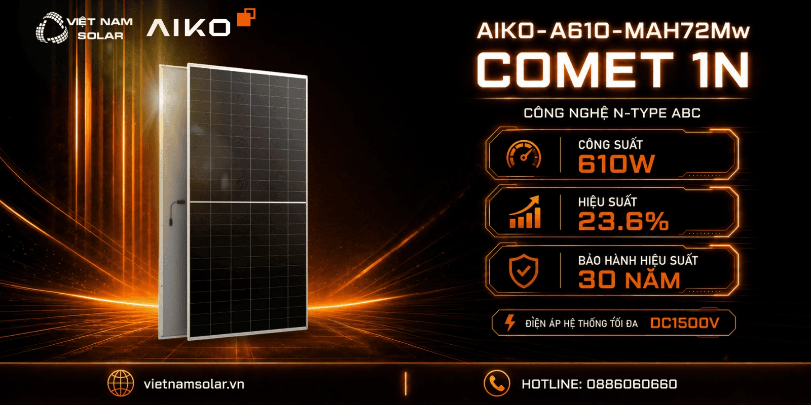 AIKO-A610-MAH72Mw - Tấm Pin NLMT AIKO 610WP - COMET 1N72 2 AIKO A610 MAH72Mw 1 1