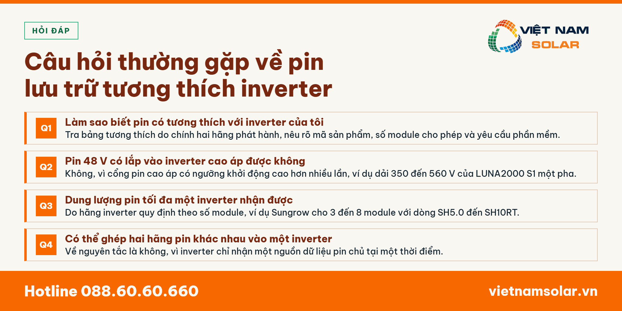 Câu hỏi thường gặp về pin lưu trữ tương thích với inverter