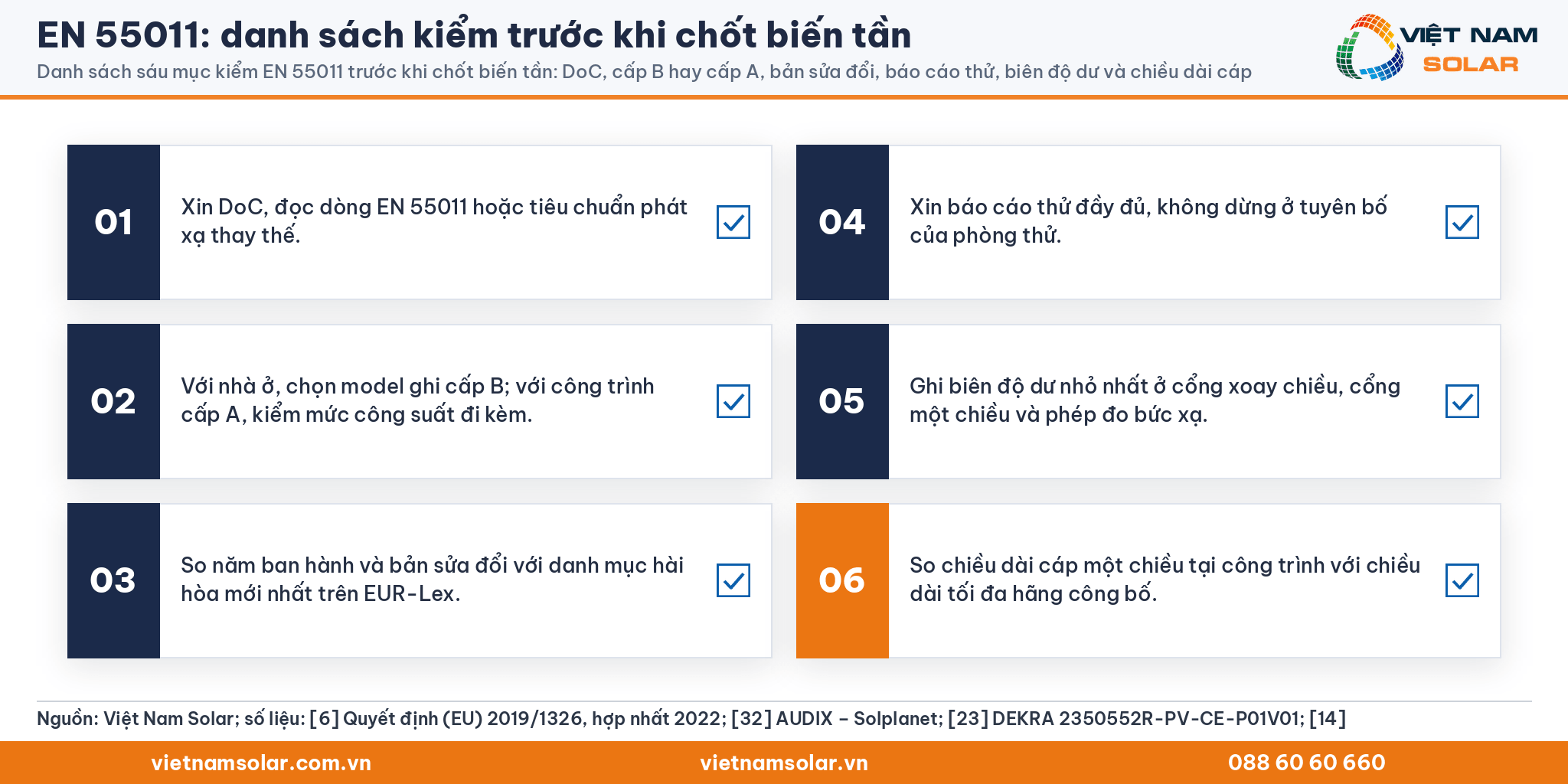 EN 55011: sáu mục kiểm EN 55011 trước khi chốt biến tần: tuyên bố hợp chuẩn, cấp B hay cấp A, bản sửa đổi, báo cáo thử, biên độ dư và chiều dài cáp