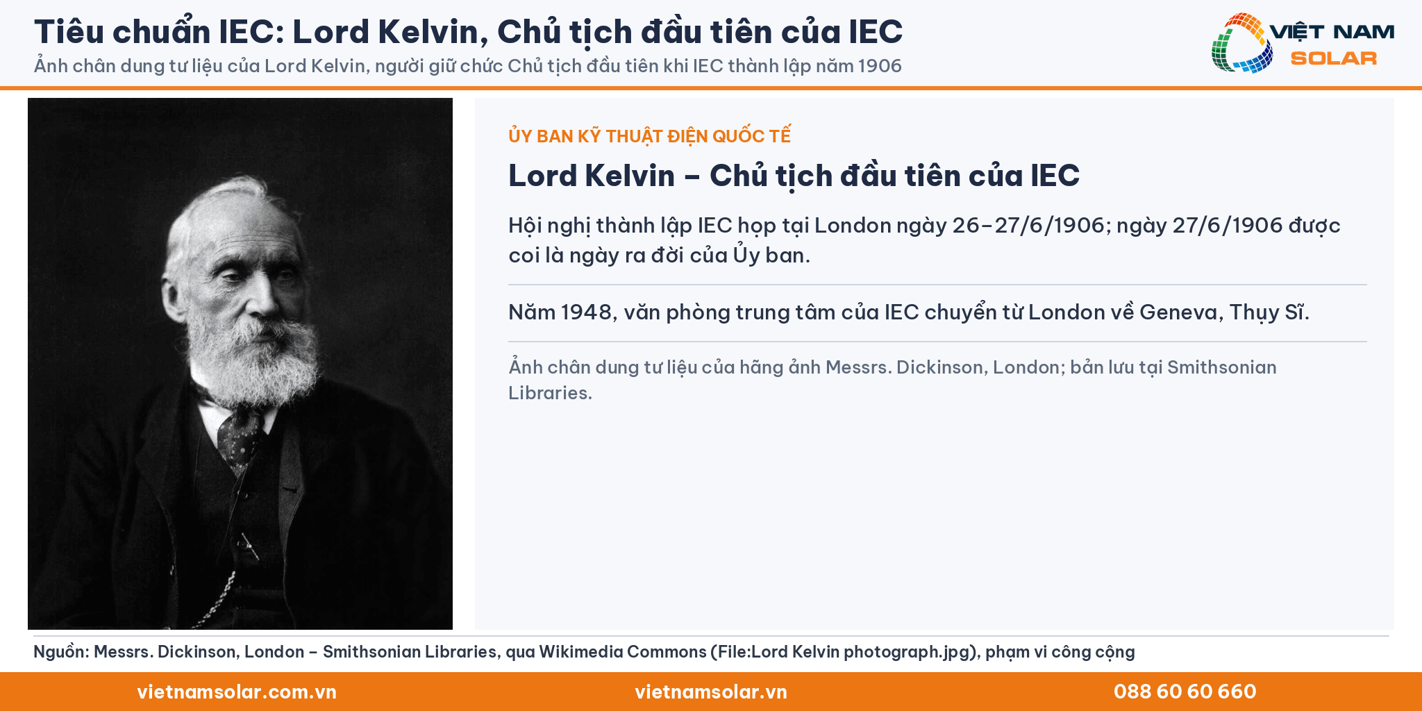 Tiêu chuẩn IEC: Lord Kelvin, Chủ tịch đầu tiên của IEC. Ảnh chân dung tư liệu của Lord Kelvin, người giữ chức Chủ tịch đầu tiên khi IEC thành lập năm 1906