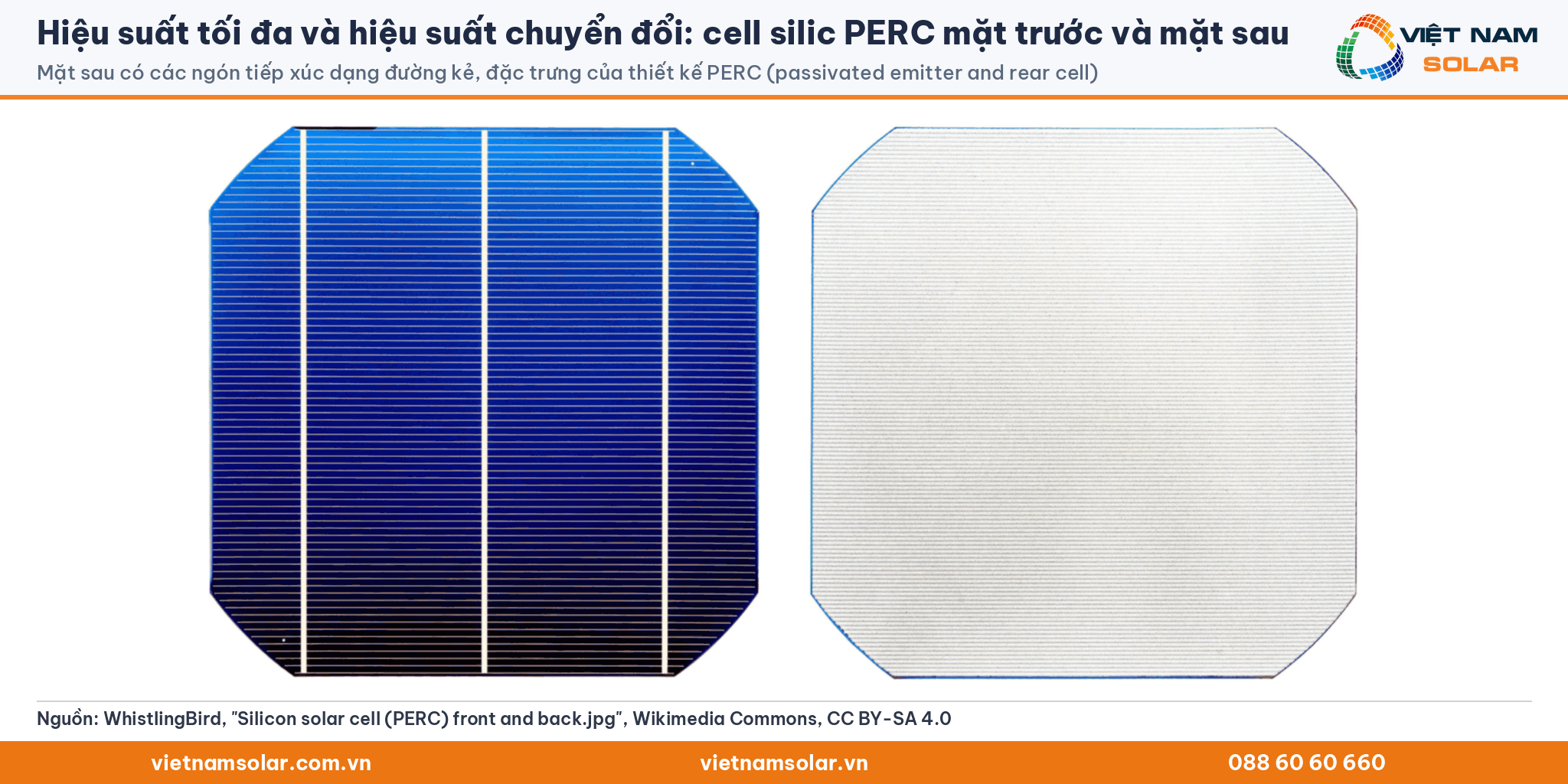 Hiệu suất tối đa và hiệu suất chuyển đổi: ảnh cell pin mặt trời silic đơn tinh thể công nghệ PERC nhìn mặt trước và mặt sau