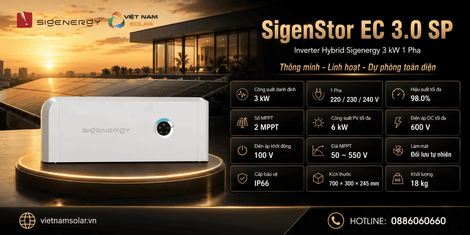 SigenStor EC 3.0 SP - Inverter Hybrid Sigenergy 3 kW 1 Pha 3 SigenStor EC 3.0 SP 1 2