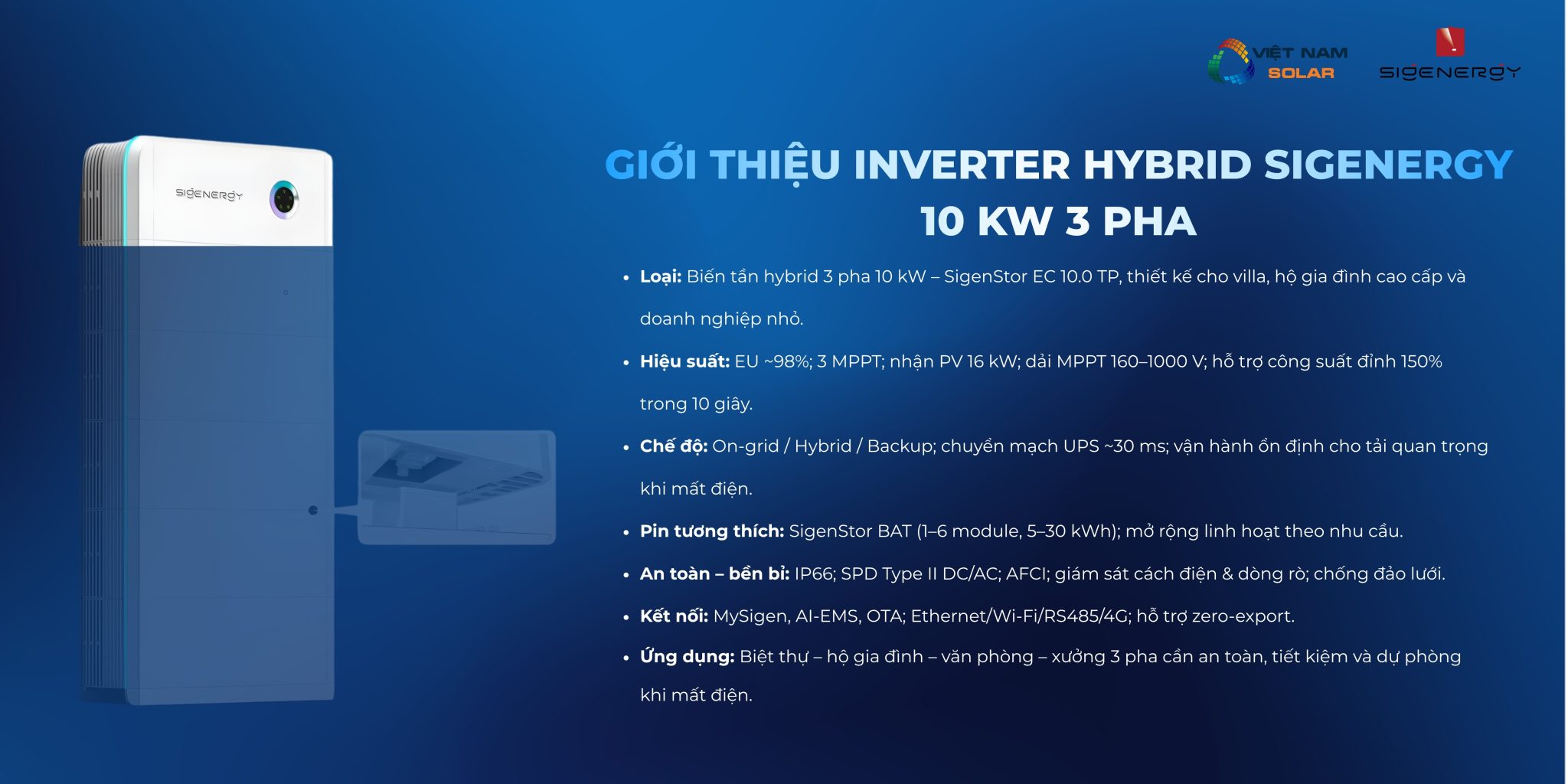 Tp Inverter SigenStor EC 10.0 TP - Inverter Hybrid Sigenergy 10 KW 3 Pha