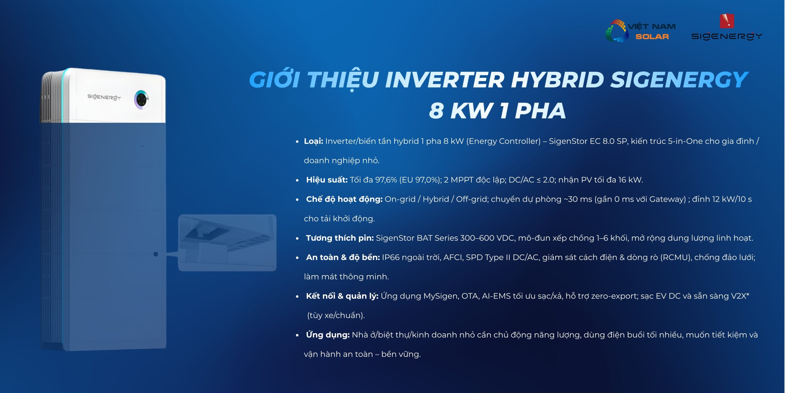 Inverter Hybrid Sigenergy 8 kW 1 Pha Bảo Hành 10 Năm – SigenStor EC 8.0 SP 1 inverter hybrid sigenergy 8 kw 1 pha sigenstor ec 8 0 sp 5 scaled