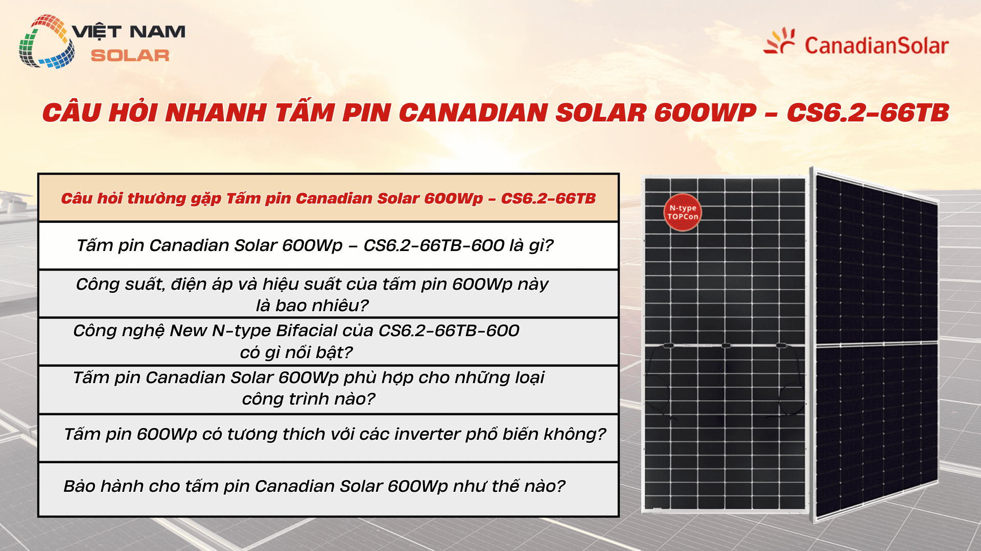 Cau hoi nhanh Tam pin Canadian Solar 600Wp CS6.2 66TB 1