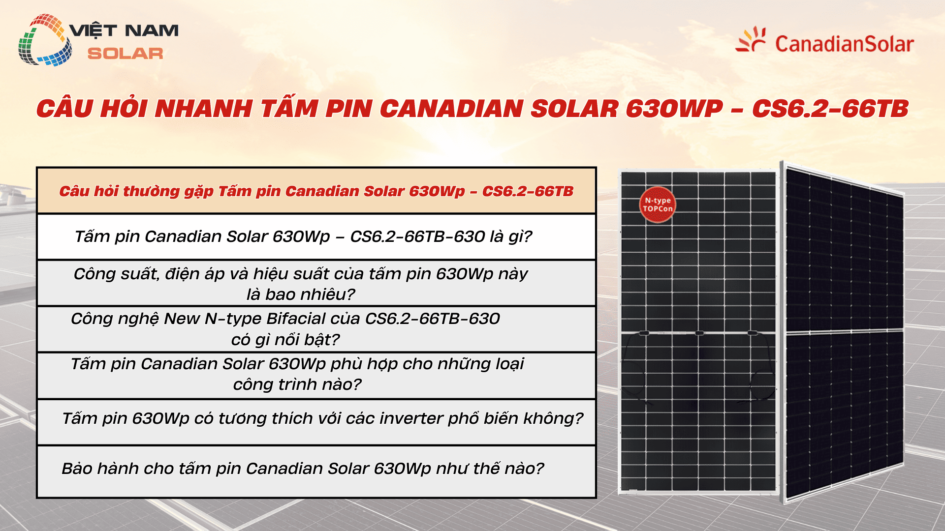 Cau hoi nhanh Tam pin Canadian Solar 630Wp CS6.2 66TB 1