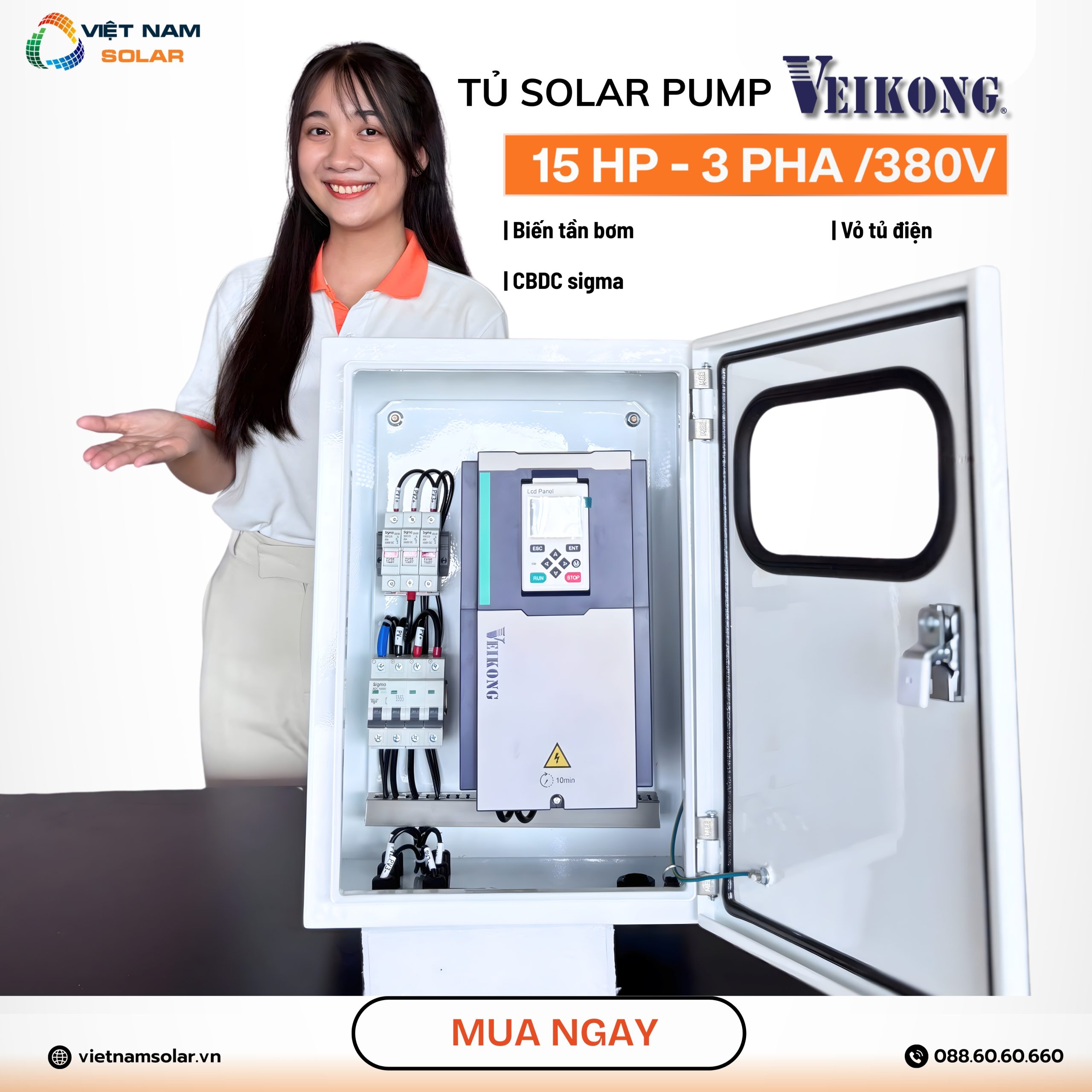 Combo Bơm Nước Năng Lượng Mặt Trời Cho Máy Bơm Công Suất 15HP - 11,2 kW 4 bien tan bom 15 hp 3 1 scaled