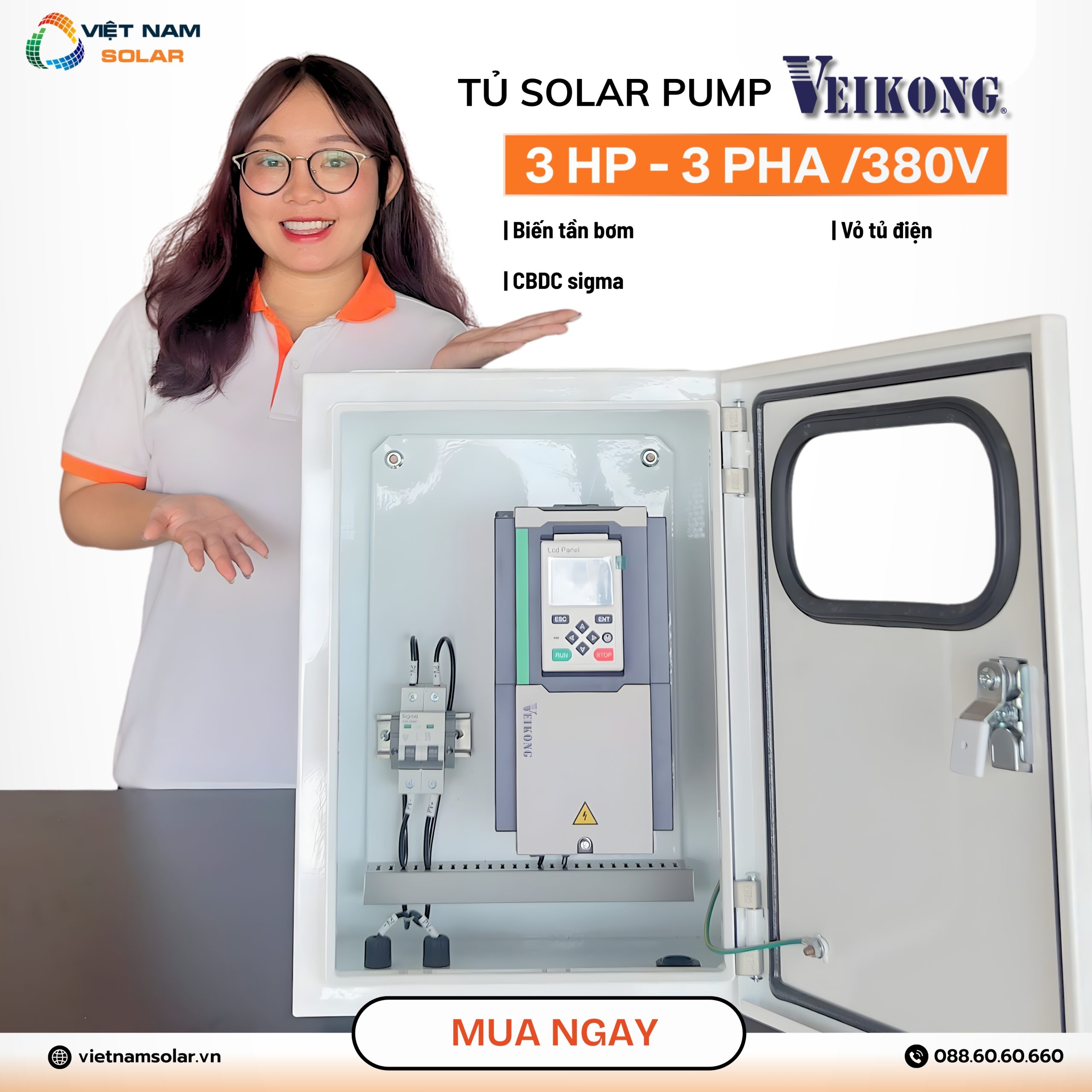 Combo Bơm Nước Năng Lượng Mặt Trời Cho Máy Bơm Công Suất 3HP - 2,2kW (3 PHA) 3 bien tan bom 3 hp 3 1 scaled