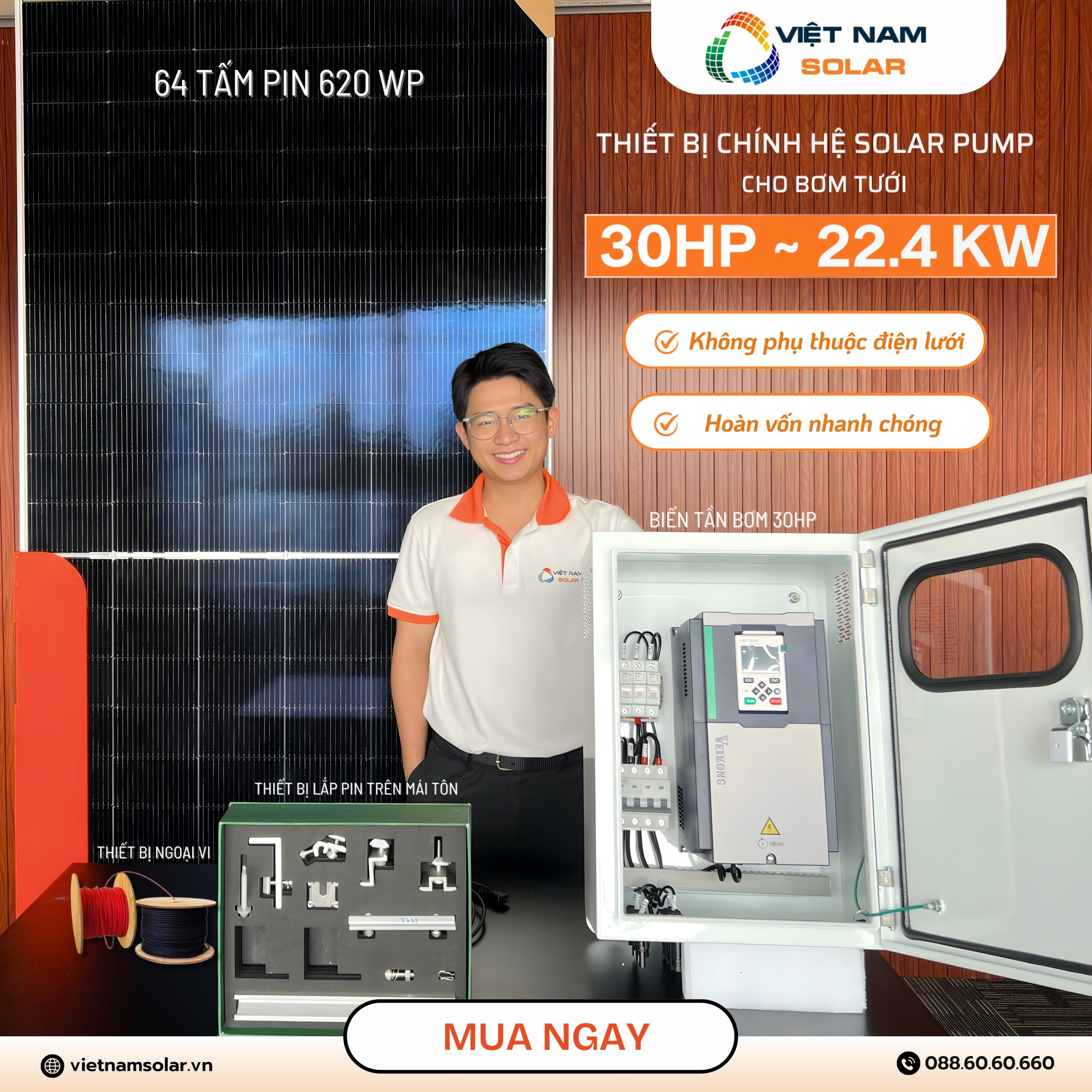 Combo Bơm Nước Năng Lượng Mặt Trời Cho Máy Bơm Công Suất 30HP – 22.5 kW 1 bien tan bom 30hp scaled