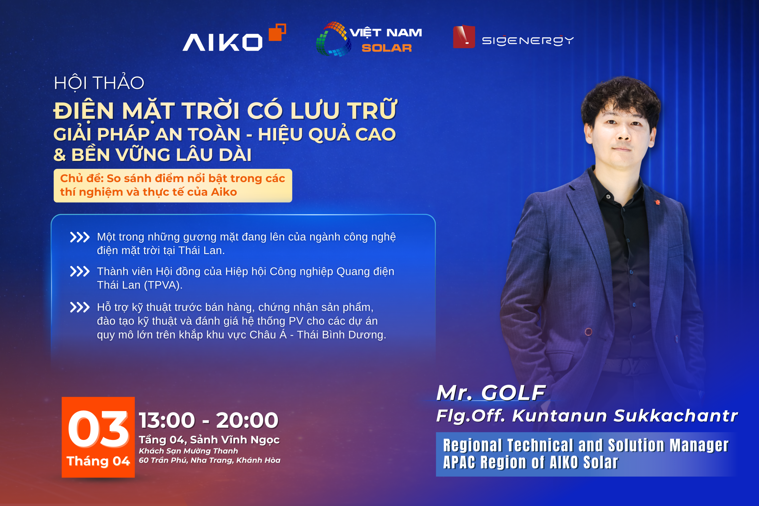 Hội Thảo: Điện Mặt Trời Có Lưu Trữ – Giải Pháp An Toàn – Hiệu Quả Cao & Bền Vững Lâu Dài 3 Dien gia Mr. Golf scaled