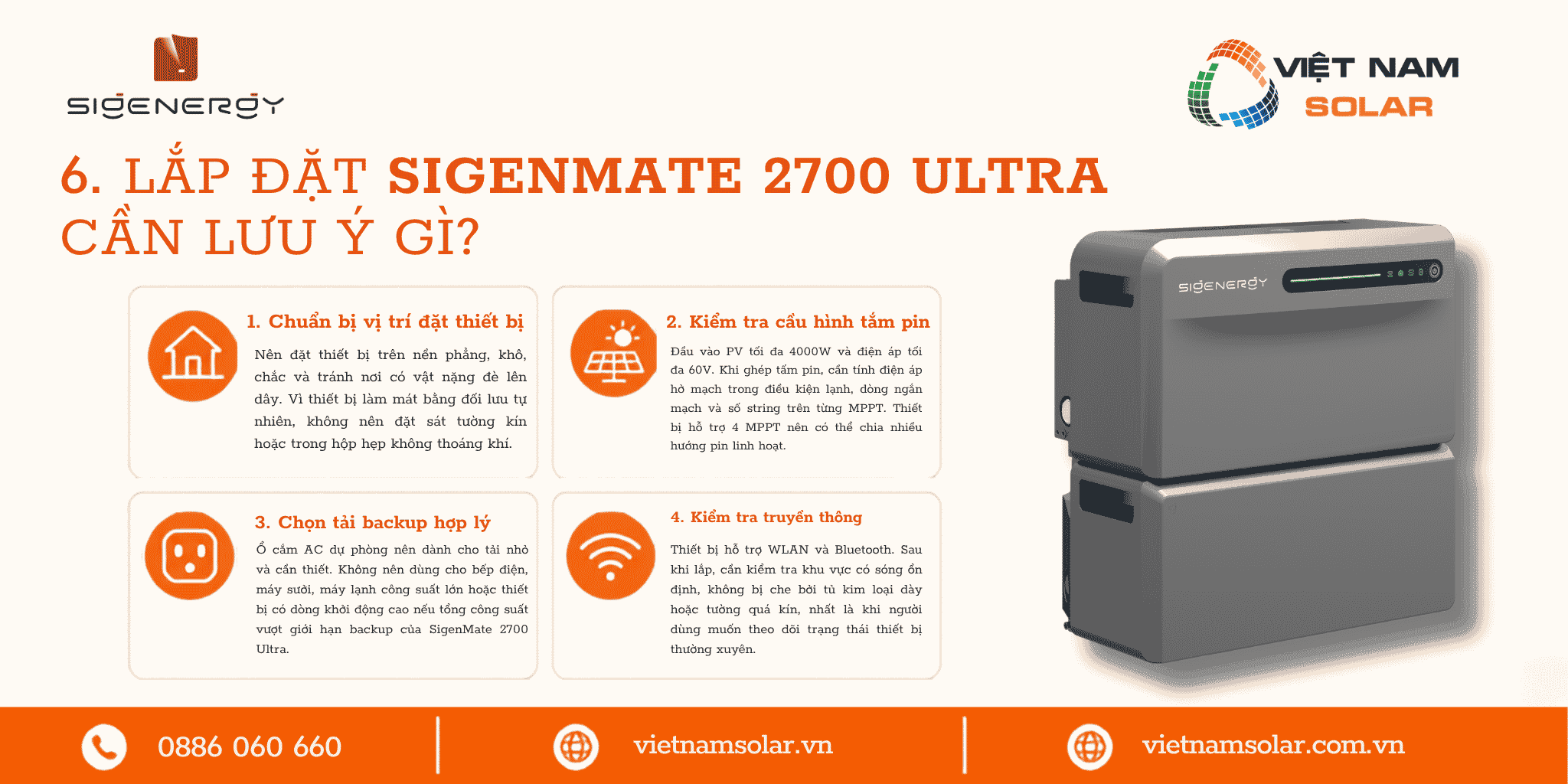SigenMate 2700 Ultra - Bộ Lưu Trữ Điện Mặt Trời Mini 3 luu y bo luu tru dien mat troi mini sigenmate 2700 ultra