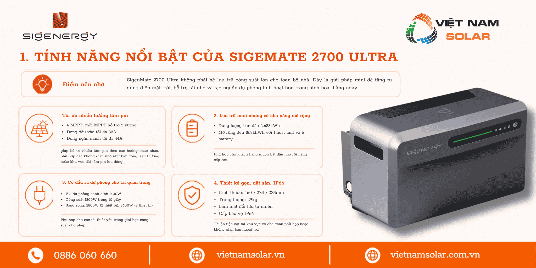 SigenMate 2700 Ultra - Bộ Lưu Trữ Điện Mặt Trời Mini 1 tinh nang noi bat bo luu tru dien mat troi mini sigenmate 2700 ultra