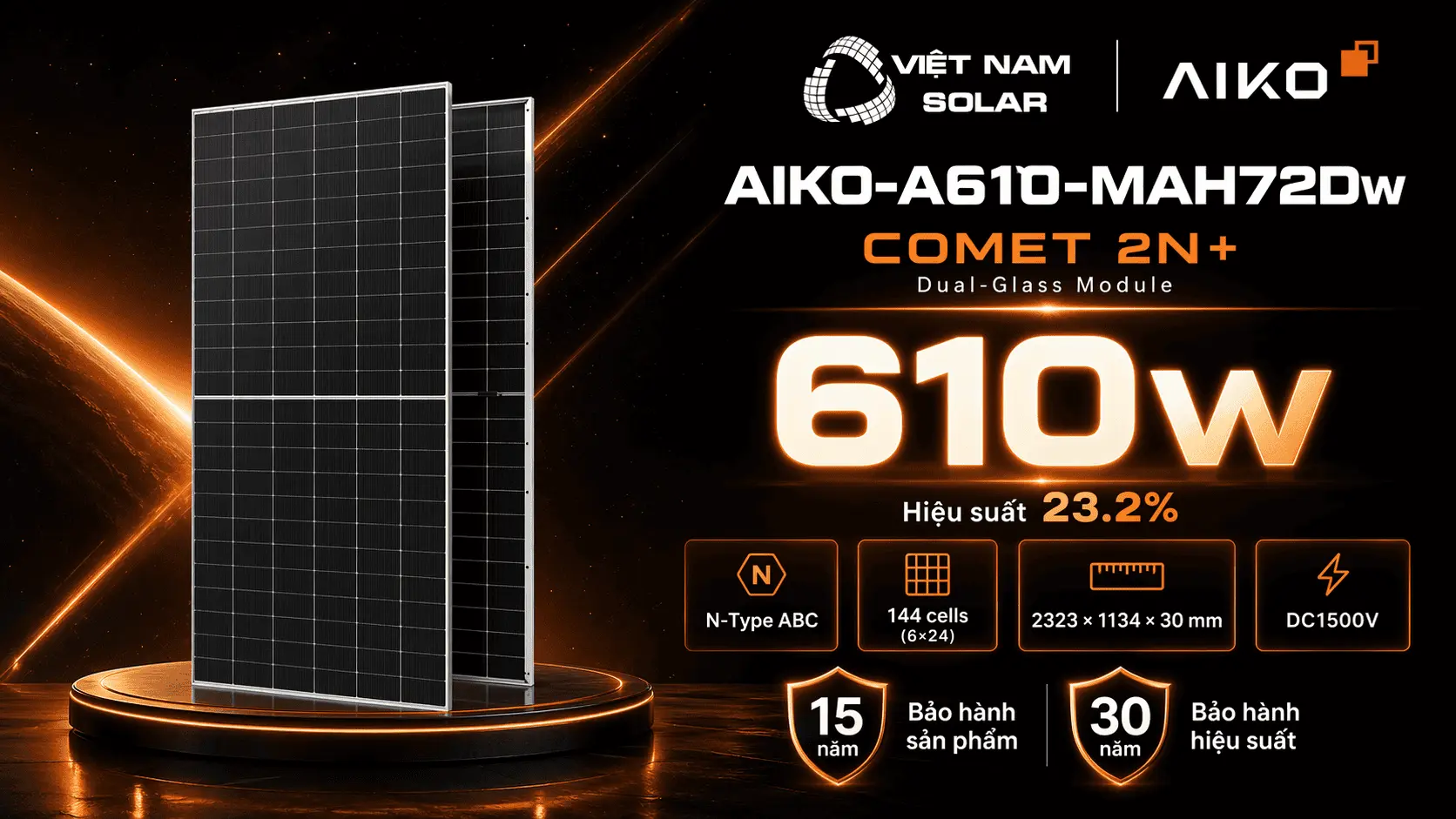 AIKO-A610-MAH72Dw - Tấm Pin NLMT Aiko 610WP - COMET 2N+ 2 AIKO A610 MAH72Dw 2