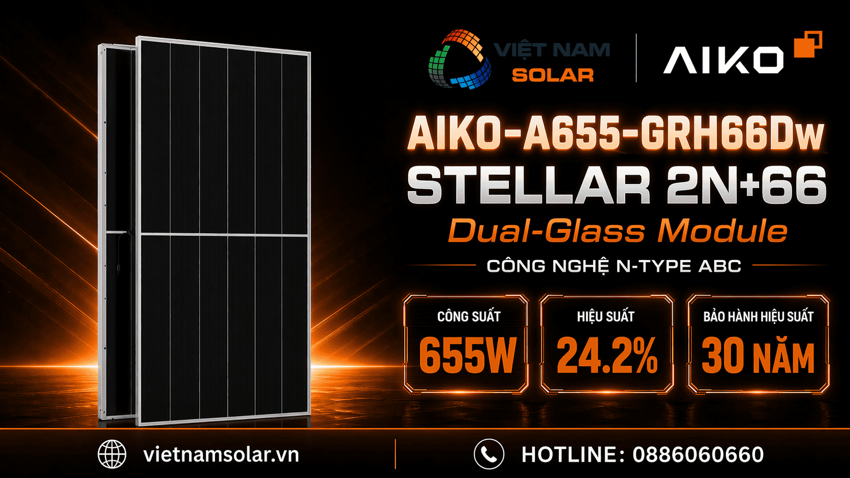 AIKO-A655-GRH66Dw - Tấm Pin NLMT Aiko 655WP - Stellar 2N+66 2 AIKO A655 GRH66Dw