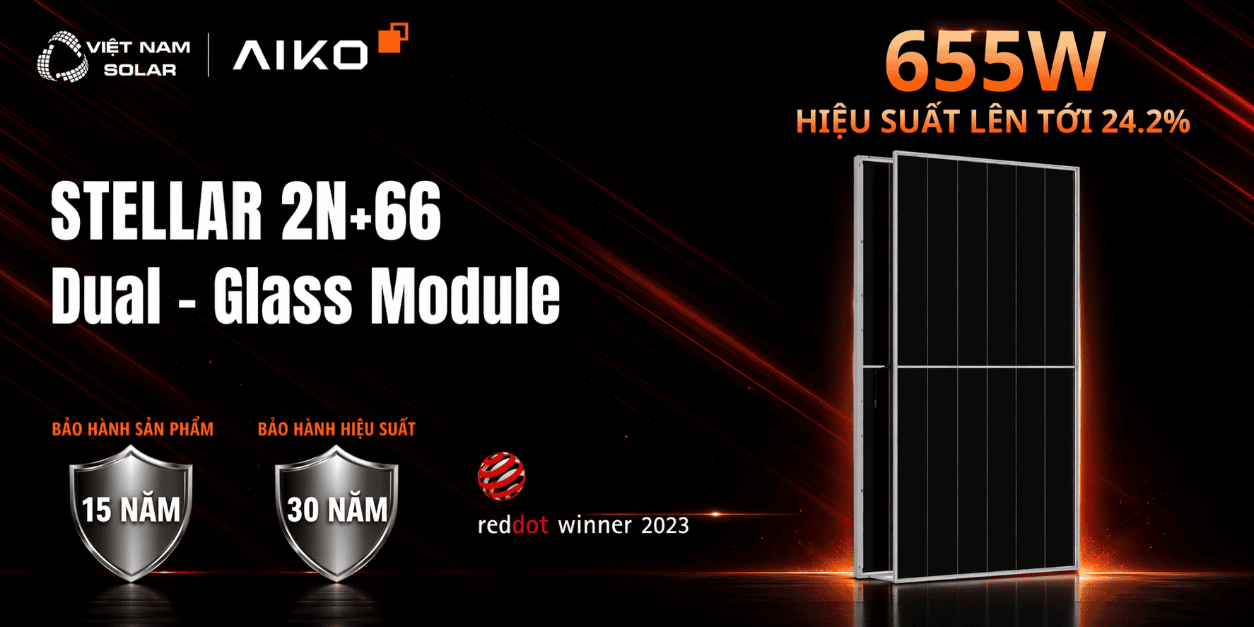 AIKO-A655-GRH66Dw - Tấm Pin NLMT Aiko 655WP - Stellar 2N+66 1 AIKO A655 GRH66Dw
