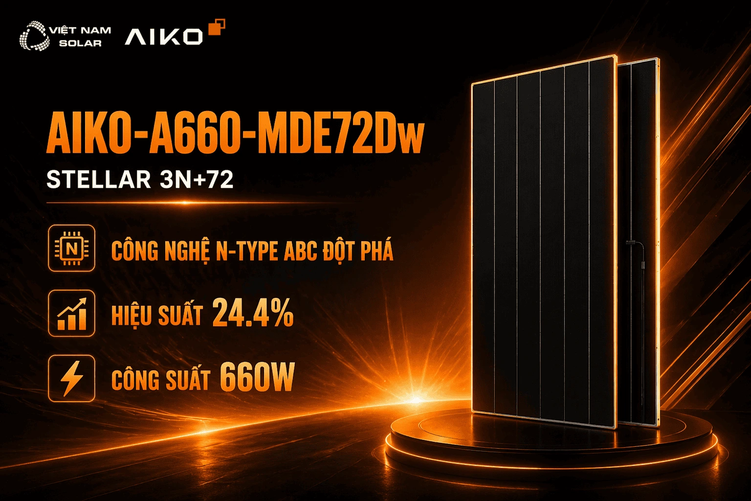 AIKO-A660-MDE72Dw - Tấm Pin NLMT Aiko 660WP - STELLAR 3N+72 2 AIKO A660 MDE72Dw