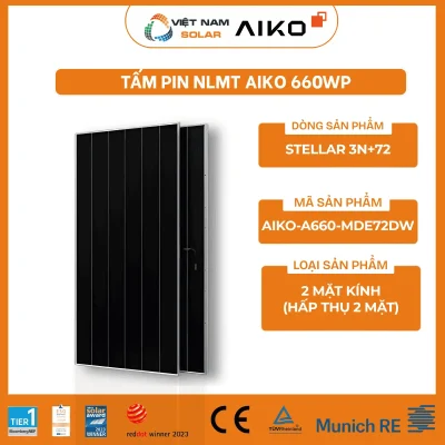 AIKO-A660-MDE72Dw - Tấm Pin NLMT Aiko 660WP - STELLAR 3N+72