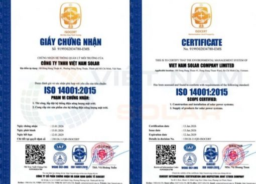 Chứng nhận ISO 14001:2015 - Việt Nam Solar