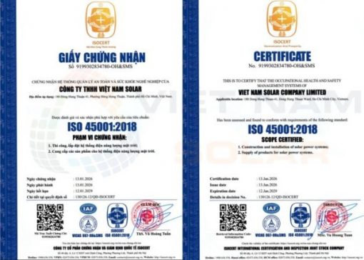 Chứng nhận ISO 45001:2018 - Việt Nam Solar