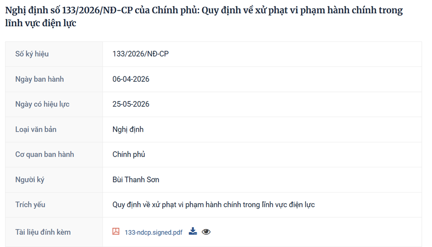 Nghị Định 133/2026/NĐ-CP - Xử Phạt Liên Quan Đến Điện Mặt Trời 1 nd133 2026 xu phat dien mat troi vietnamsolar.vn 1