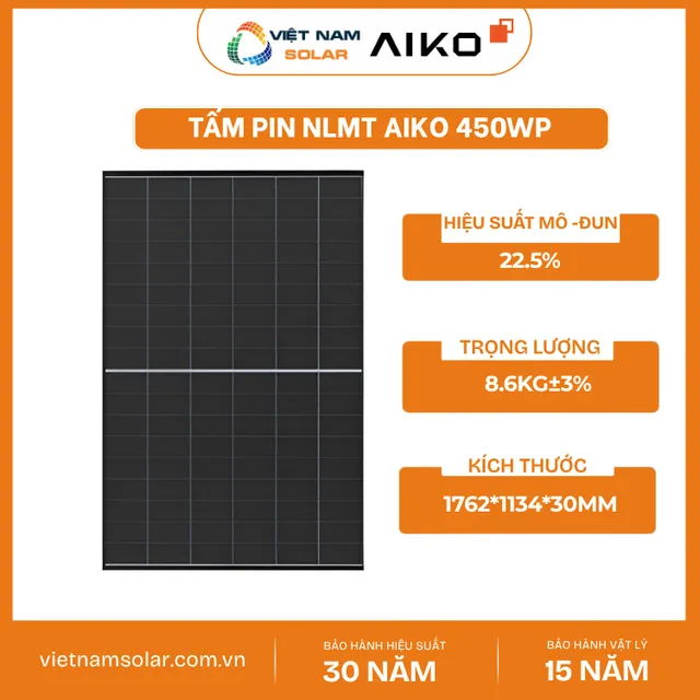 AIKO-A450-MAH54Tm – Tấm Pin NLMT Aiko 450WP – NEBULAR 2P54