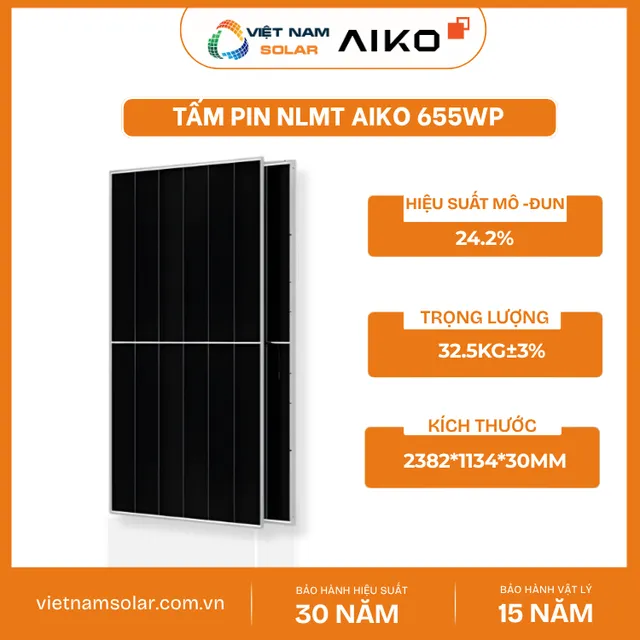 AIKO-A655-GRH66Dw – Tấm Pin NLMT Aiko 655WP – Stellar 2N+66